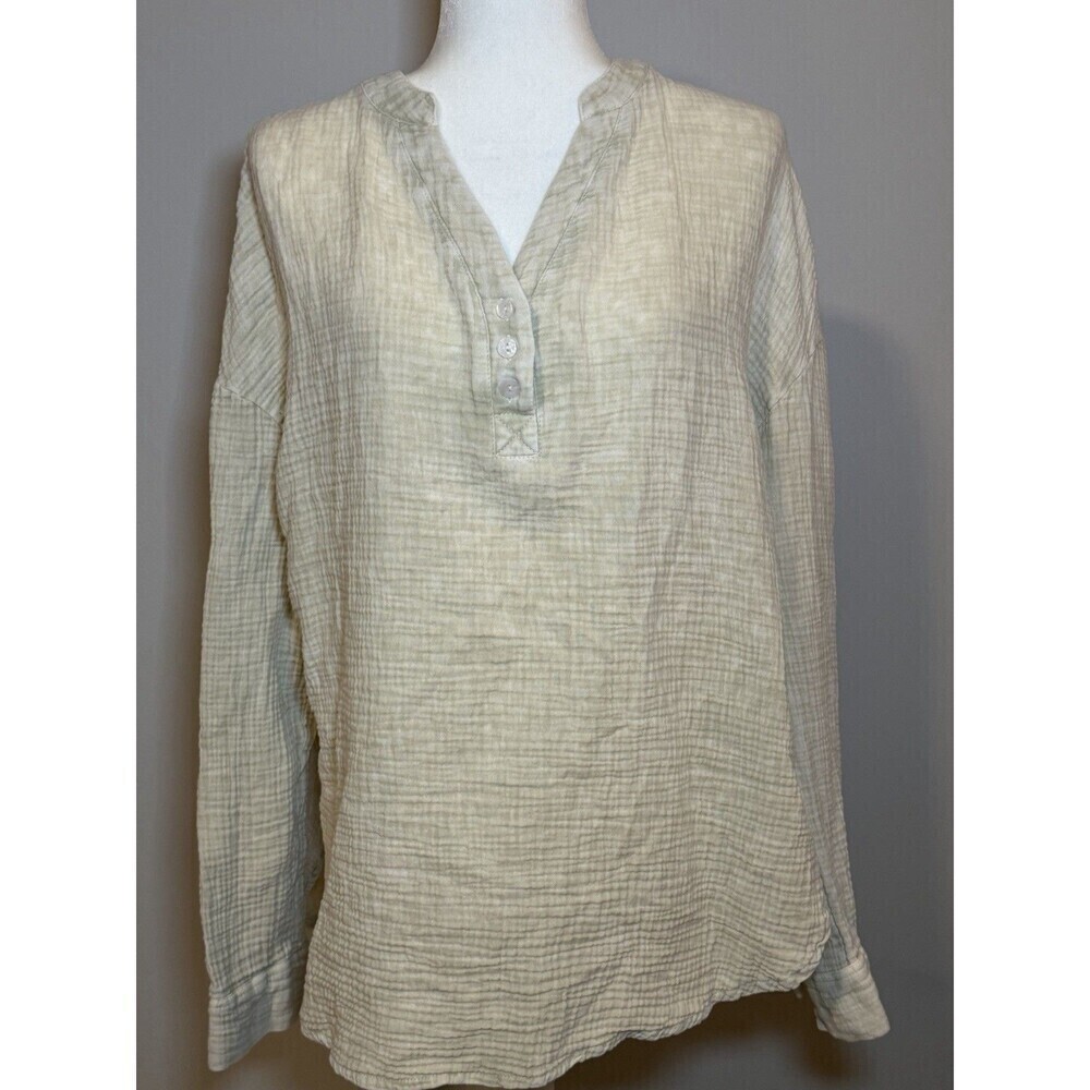 Dokotoo Shirt Gauze 100% Cotton Casual V-neck Buttons Oversize Lightweight Large